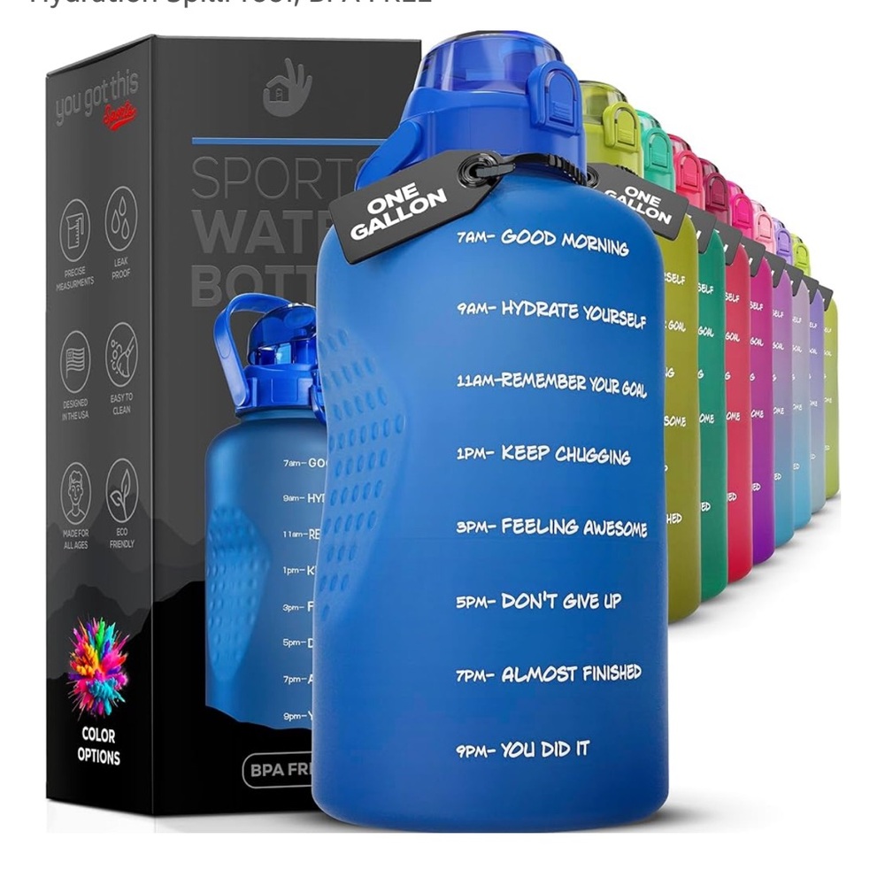 Motivational Water Bottle with Straw & Handle - One Gallon - Blue - NWT! 💧